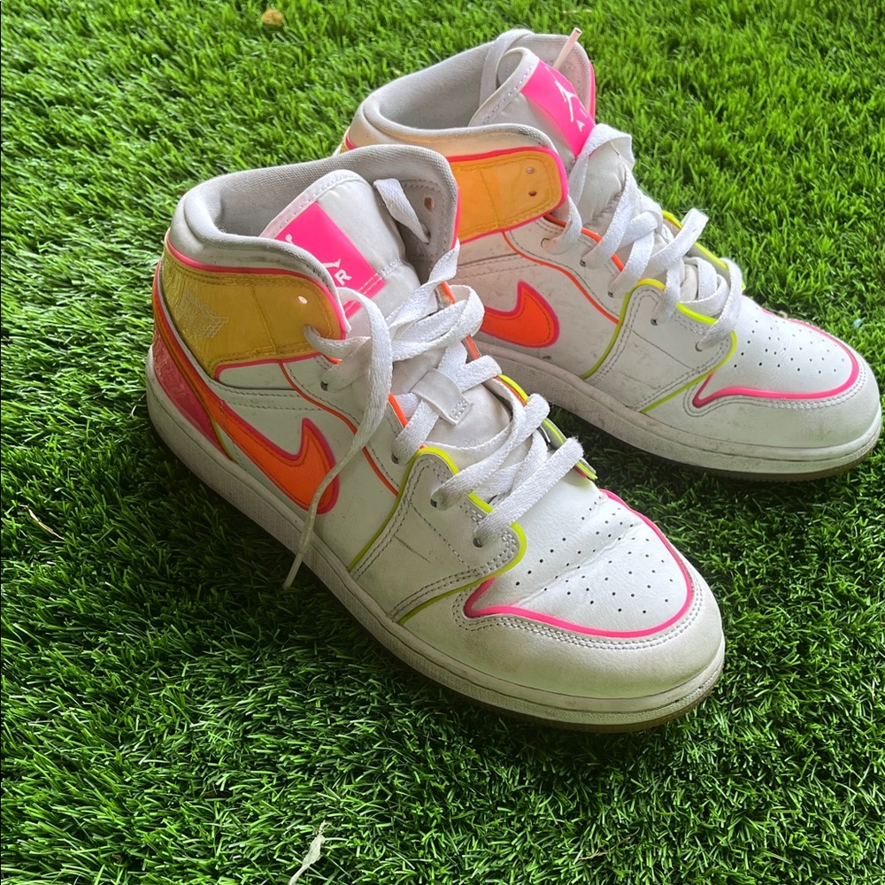 Nike White and Neon Athletic Shoes